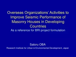 Satoru OBA Research Institute for Urban &amp; Environmental Development, Japan