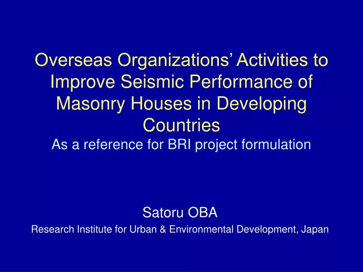 satoru oba research institute for urban environmental development japan
