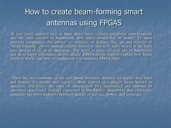how to create beam forming smart antennas using fpgas