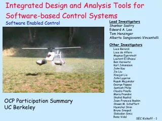 Integrated Design and Analysis Tools for Software-based Control Systems Software Enabled Control