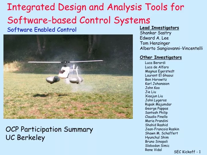 integrated design and analysis tools for software based control systems software enabled control