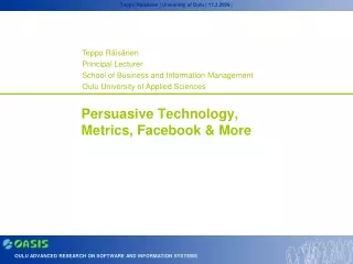 Persuasive Technology,  Metrics, Facebook &amp; More