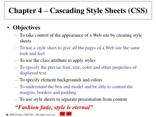 Chapter 4  – Cascading Style Sheets (CSS)