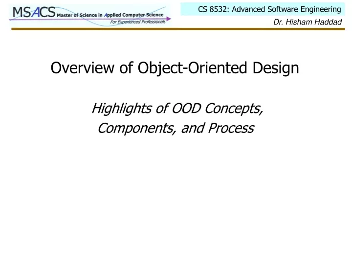 overview of object oriented design highlights