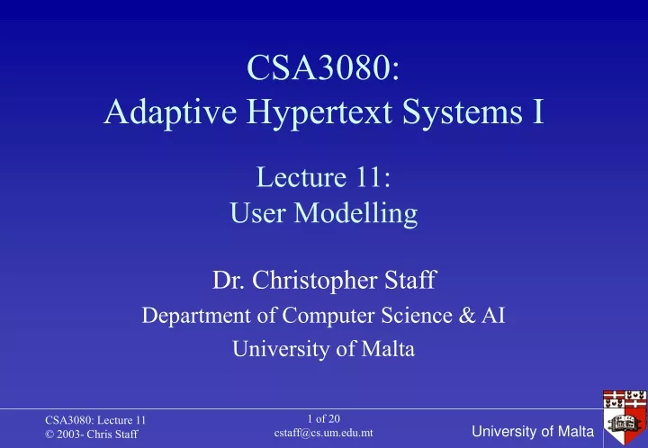 csa3080 adaptive hypertext systems i