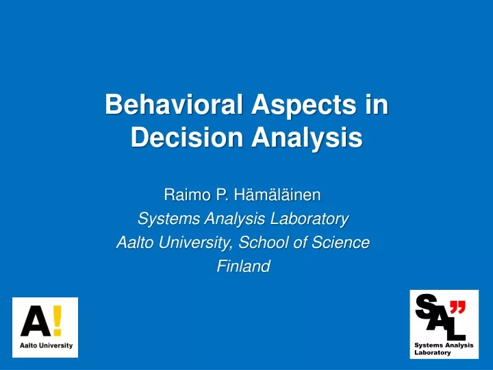behavioral aspects in decision analysis