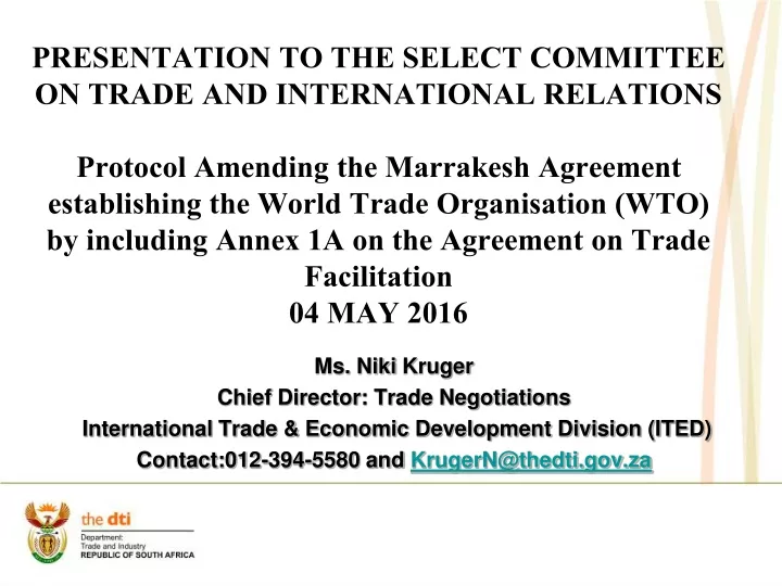 presentation to the select committee on trade