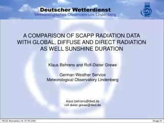 A COMPARISON OF SCAPP RADIATION DATA WITH GLOBAL, DIFFUSE AND DIRECT RADIATION