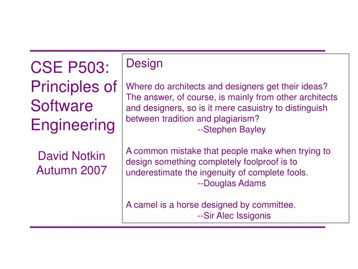 cse p503 principles of software engineering