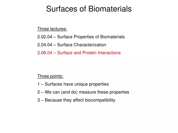 surfaces of biomaterials