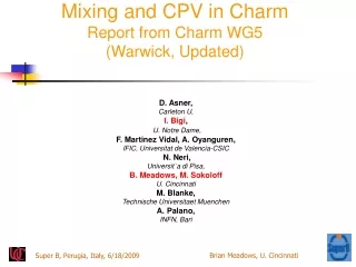 Mixing and CPV in Charm Report from Charm WG5 (Warwick, Updated)
