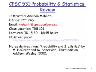 CPSC 531:Probability &amp; Statistics: Review