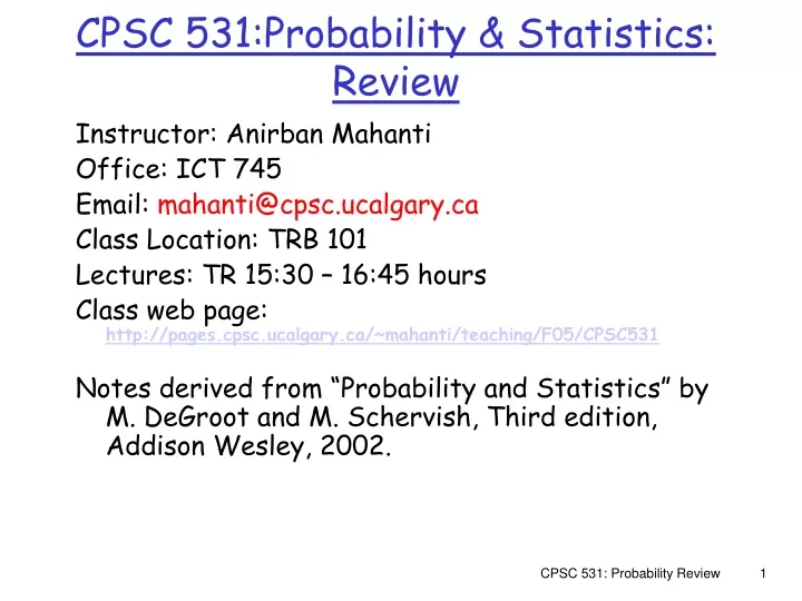 cpsc 531 probability statistics review