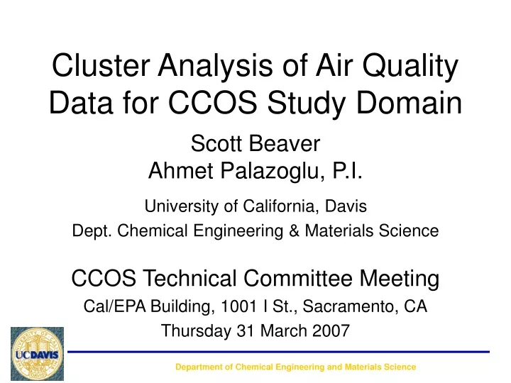 cluster analysis of air quality data for ccos study domain