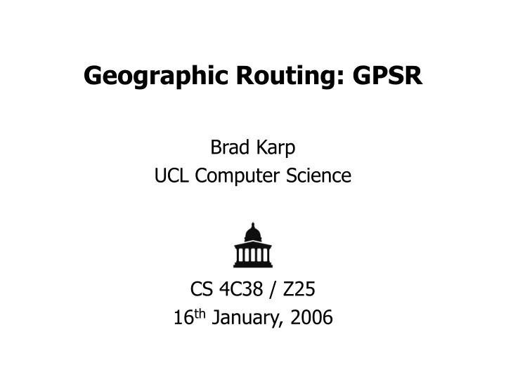 geographic routing gpsr