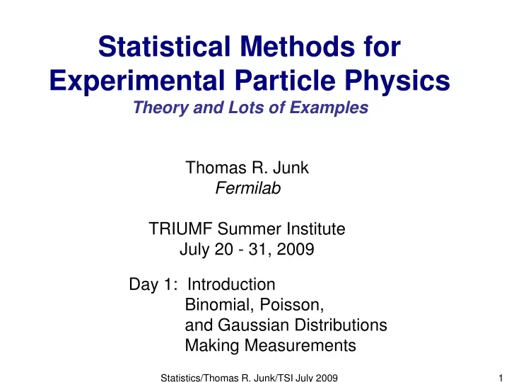 statistical methods for experimental particle