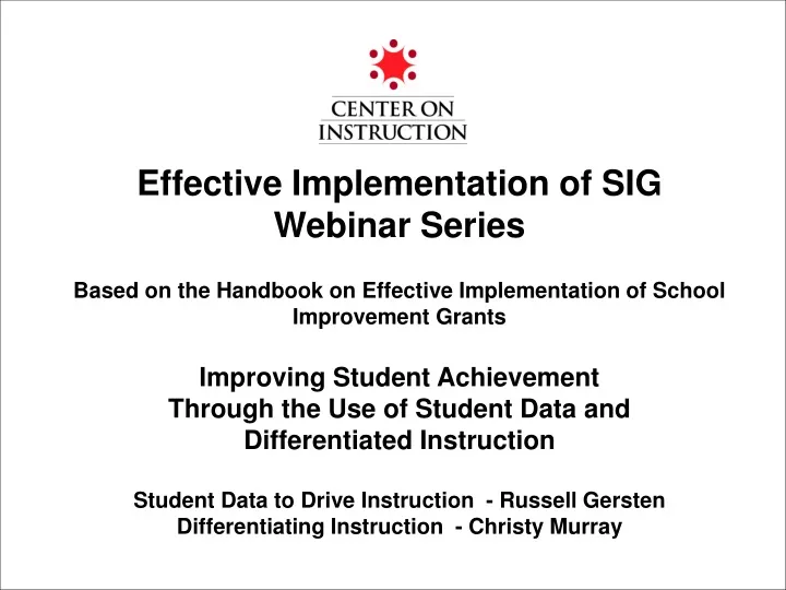 effective implementation of sig webinar series