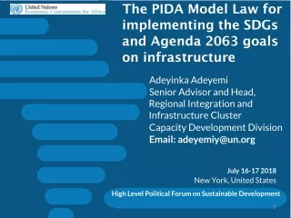 The PIDA Model Law for implementing the SDGs and Agenda 2063 goals on infrastructure