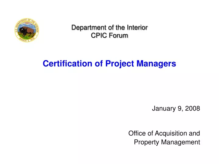 department of the interior cpic forum certification of project managers