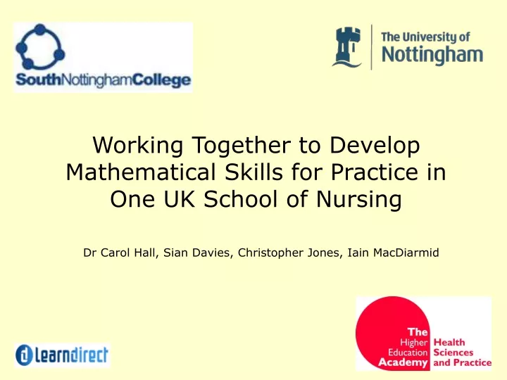 working together to develop mathematical skills for practice in one uk school of nursing