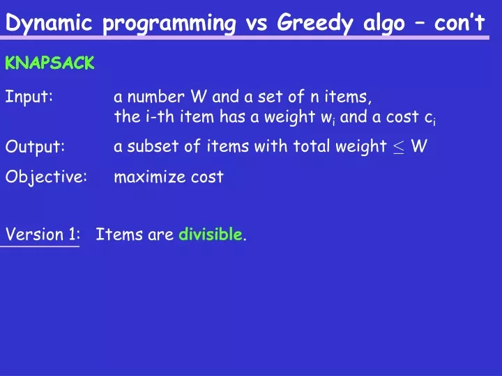 dynamic programming vs greedy algo con t