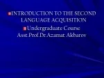 INTRODUCTION TO THE SECOND  LANGUAGE ACQUISITION Undergraduate  Course Asst.Prof.Dr.Azamat Akbarov - slide 1