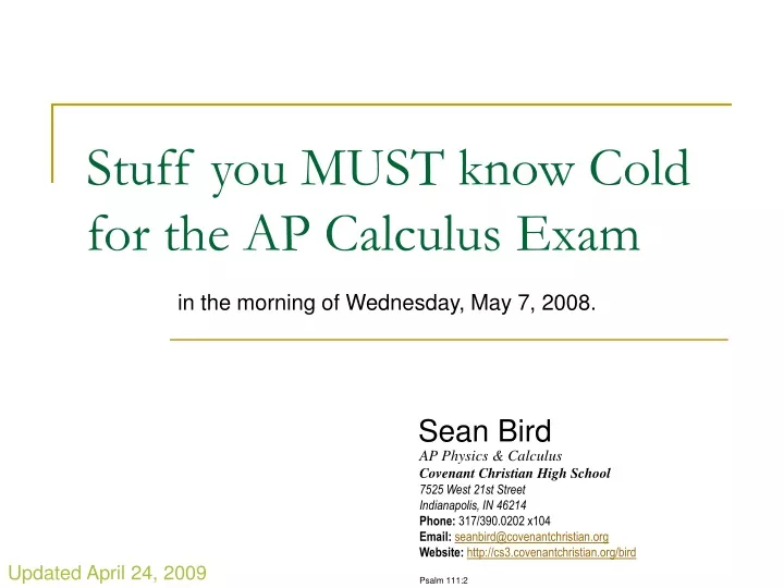 stuff you must know cold for the ap calculus exam