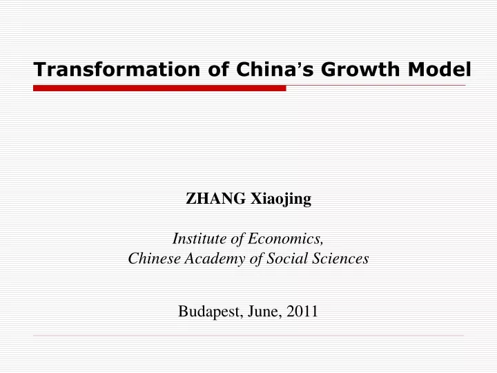 transformation of china s growth model