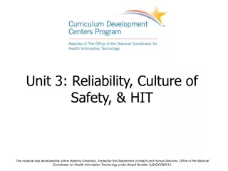 Unit 3: Reliability, Culture of  Safety, &amp; HIT
