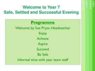 Welcome to Year 7  Safe, Settled and Successful Evening