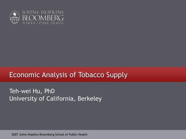 economic analysis of tobacco supply
