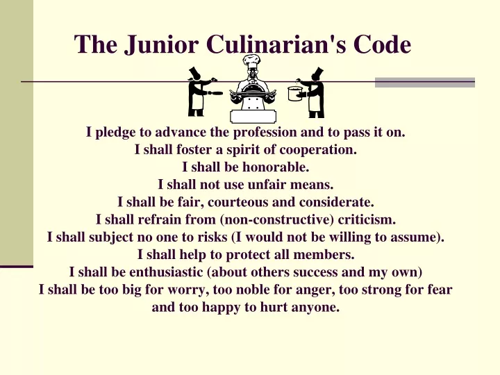 the junior culinarian s code i pledge to advance