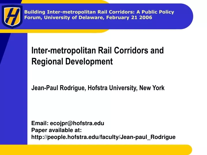 inter metropolitan rail corridors and regional development