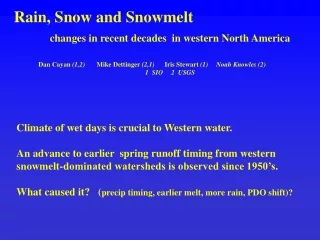 Rain, Snow and Snowmelt     changes in recent decades  in western North America