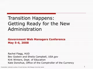 Transition Happens:   Getting Ready for the New Administration