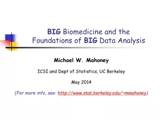 BIG  Biomedicine and the  Foundations of  BIG  Data Analysis