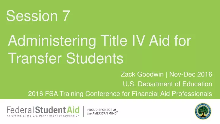 administering title iv aid for transfer students