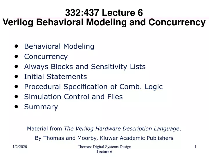 332 437 lecture 6 verilog behavioral modeling