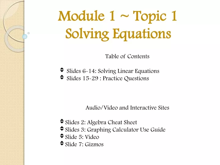 module 1 topic 1 solving equations