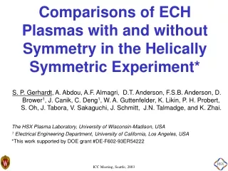 Comparisons of ECH Plasmas with and without Symmetry in the Helically Symmetric Experiment*