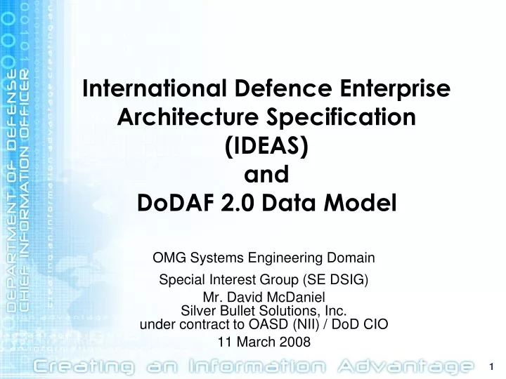 international defence enterprise architecture specification ideas and dodaf 2 0 data model