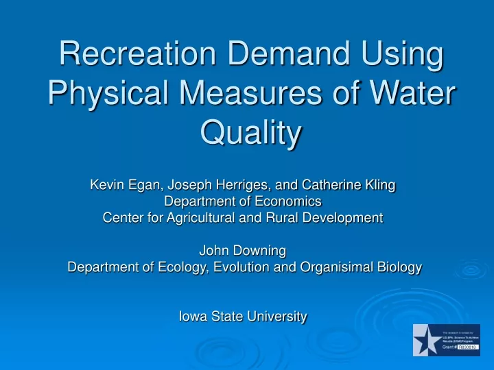 recreation demand using physical measures of water quality