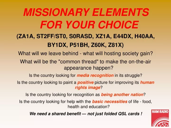 missionary elements for your choice za1a st2ff