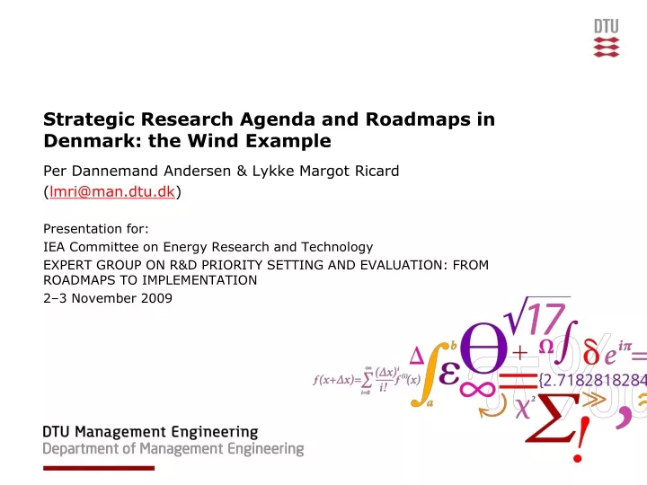 strategic research agenda and roadmaps in denmark the wind example