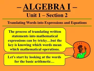 –  ALGEBRA I  – Unit 1 – Section 2