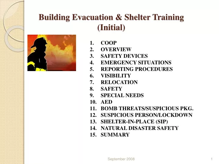 building evacuation shelter training initial