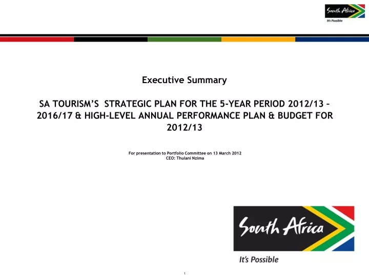 for presentation to portfolio committee on 13 march 2012 ceo thulani nzima