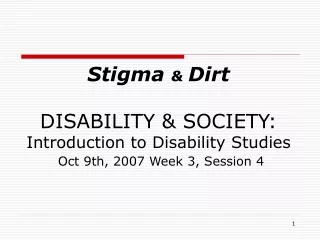 I.  Stigma &amp; the Individual  Stigma Power Stigma Management Discreditable -  information control