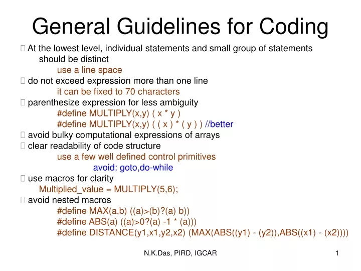general guidelines for coding