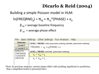 Building a simple Poisson model in HLM: 	ln(FREQRND ij ) =  π 0j  +  π 1j *(PHASE) + e ij